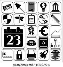 Set of 22 business high quality icons or symbols. Collection. Flat design. Vector Illustration.