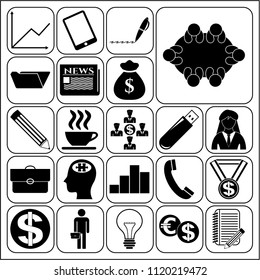 Set of 22 business high quality symbols. Collection. Detailed design. Vector Illustration.