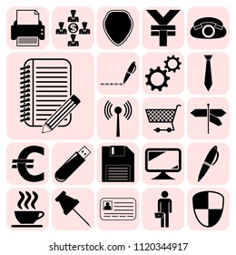 Set of 22 business high quality icons or symbols. Collection. Flat design. Vector Illustration.