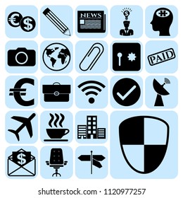 Set of 22 business high quality icons or symbols. Collection. Flat design. Vector Illustration.