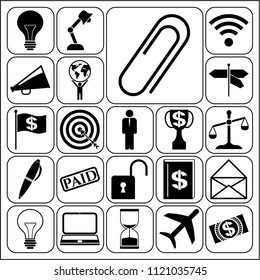 Set of 22 business high quality icons or symbols. Collection. Flat design. Vector Illustration.