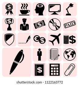 Set of 22 business high quality symbols. Collection. Flat design. Vector Illustration.