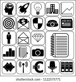 Set of 22 business high quality symbols or icons. Collection. Flat design. Vector Illustration.