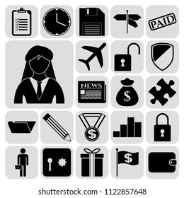 Set of 22 business high quality symbols or icons. Collection. Flat design. Vector Illustration.