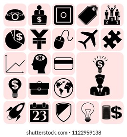 Set of 22 business high quality icons or symbols. Collection. Detailed design. Vector Illustration.