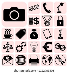 Set of 22 business high quality icons or symbols. Collection. Amazing desing. Vector Illustration.