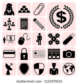Set of 22 business high quality icons or symbols. Collection. Detailed design. Vector Illustration.