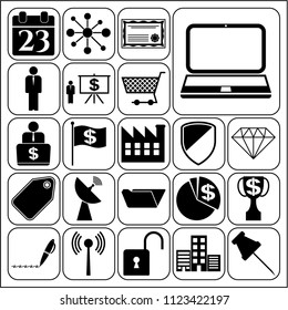 Set of 22 business high quality symbols or icons. Collection. Flat design. Vector Illustration.