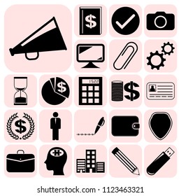 Set of 22 business high quality symbols or icons. Collection. Flat design. Vector Illustration.