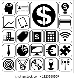 Set of 22 business high quality symbols. Collection. Flat design. Vector Illustration.