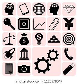 Set of 22 business high quality symbols or icons. Collection. Flat design. Vector Illustration.