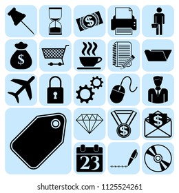 Set of 22 business high quality symbols or icons. Collection. Flat design. Vector Illustration.