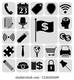 Set of 22 business high quality icons or symbols. Collection. Flat design. Vector Illustration.