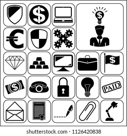 Set of 22 business high quality icons or symbols. Collection. Flat design. Vector Illustration.