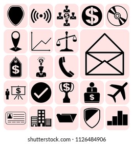 Set of 22 business high quality icons or symbols. Collection. Detailed design. Vector Illustration.
