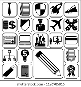 Set of 22 business high quality symbols or icons. Collection. Flat design. Vector Illustration.