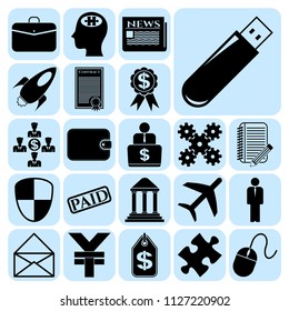 Set of 22 business high quality symbols or icons. Collection. Flat design. Vector Illustration.