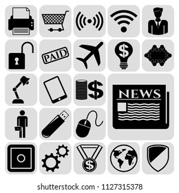 Set of 22 business high quality icons or symbols. Collection. Flat design. Vector Illustration.