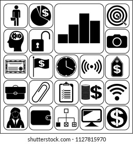 Set of 22 business high quality icons or symbols. Collection. Flat design. Vector Illustration.