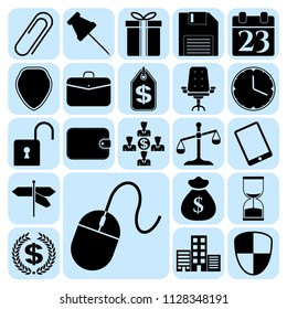 Set of 22 business high quality symbols or icons. Collection. Flat design. Vector Illustration.