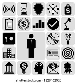 Set of 22 business high quality icons or symbols. Collection. Flat design. Vector Illustration.