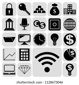 Set of 22 business high quality symbols. Collection. Flat design. Vector Illustration.