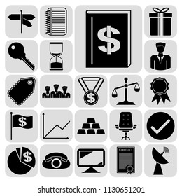 Set of 22 business high quality icons or symbols. Collection. Flat design. Vector Illustration.