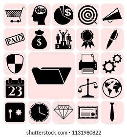 Set of 22 business high quality icons or symbols. Collection. Detailed design. Vector Illustration.