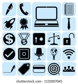 Set of 22 business high quality icons or symbols. Collection. Flat design. Vector Illustration.