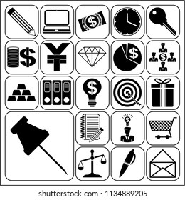 Set of 22 business high quality icons or symbols. Collection. Flat design. Vector Illustration.