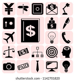 Set of 22 business high quality icons or symbols. Collection. Detailed design. Vector Illustration.