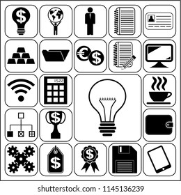 Set of 22 business high quality icons or symbols. Collection. Flat design. Vector Illustration.