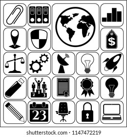 Set of 22 business high quality symbols. Collection. Flat design. Vector Illustration.