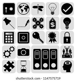 Set of 22 business high quality icons or symbols. Collection. Flat design. Vector Illustration.