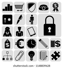 Set of 22 business high quality symbols or icons. Collection. Flat design. Vector Illustration.