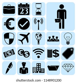 Set of 22 business high quality icons or symbols. Collection. Detailed design. Vector Illustration.