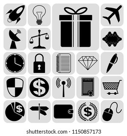 Set of 22 business high quality icons or symbols. Collection. Detailed design. Vector Illustration.