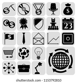 Set of 22 business high quality icons or symbols. Collection. Flat design. Vector Illustration.