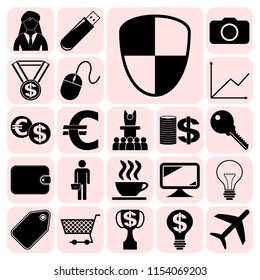 Set of 22 business high quality icons or symbols. Collection. Flat design. Vector Illustration.