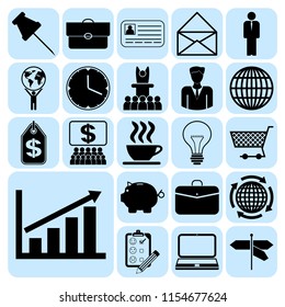 Set of 22 business high quality symbols or icons. Collection. Flat design. Vector Illustration.