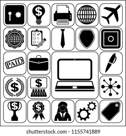Set of 22 business high quality icons or symbols. Collection. Flat design. Vector Illustration.