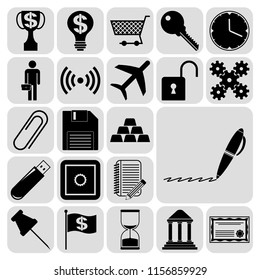 Set of 22 business high quality symbols or icons. Collection. Detailed design. Vector Illustration.