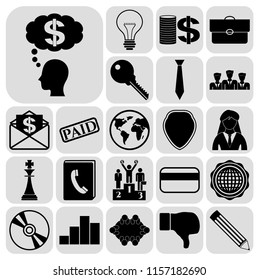 Set of 22 business high quality icons or symbols. Collection. Flat design. Vector Illustration.