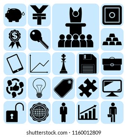 Set of 22 business high quality symbols or icons. Collection. Flat design. Vector Illustration.