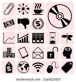 Set of 22 business high quality symbols or icons. Collection. Flat design. Vector Illustration.