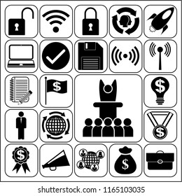 Set of 22 business high quality symbols or icons. Collection. Flat design. Vector Illustration.