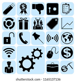Set of 22 business high quality icons or symbols. Collection. Flat design. Vector Illustration.