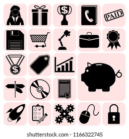 Set of 22 business high quality icons or symbols. Collection. Detailed design. Vector Illustration.