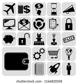 Set of 22 business high quality icons or symbols. Collection. Flat design. Vector Illustration.