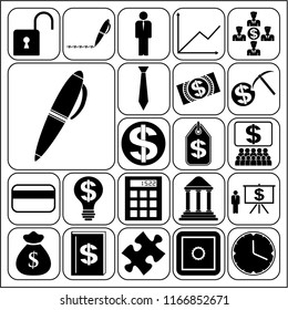 Set of 22 business high quality icons or symbols. Collection. Flat design. Vector Illustration.